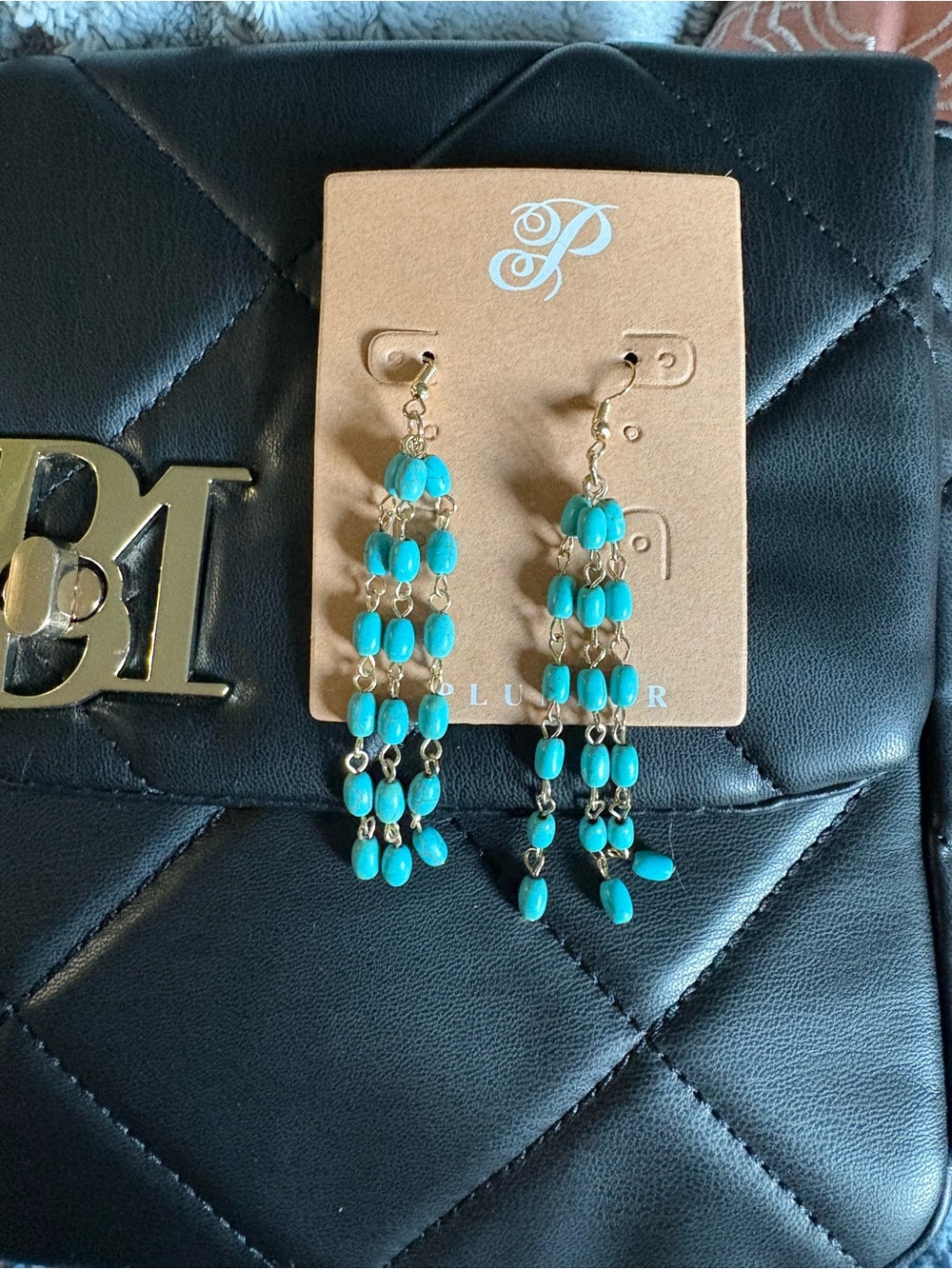 Plunder Turquoise and Gold Beaded Fringe Earrings